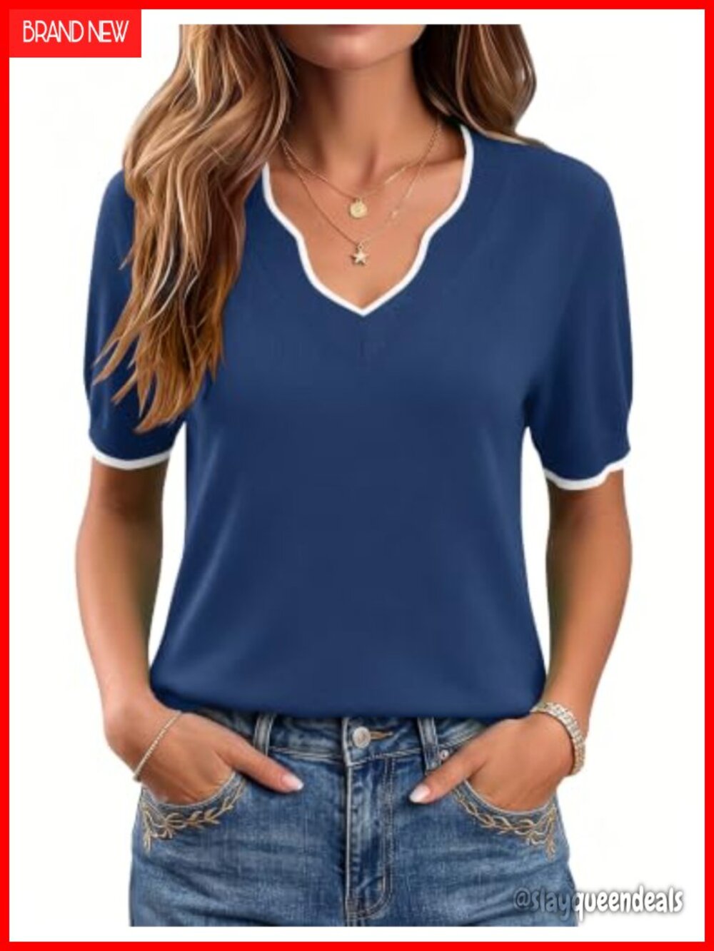 V Neck Short Sleeve Ribbed Knit Pullover Sweater Casual Lightweight Top